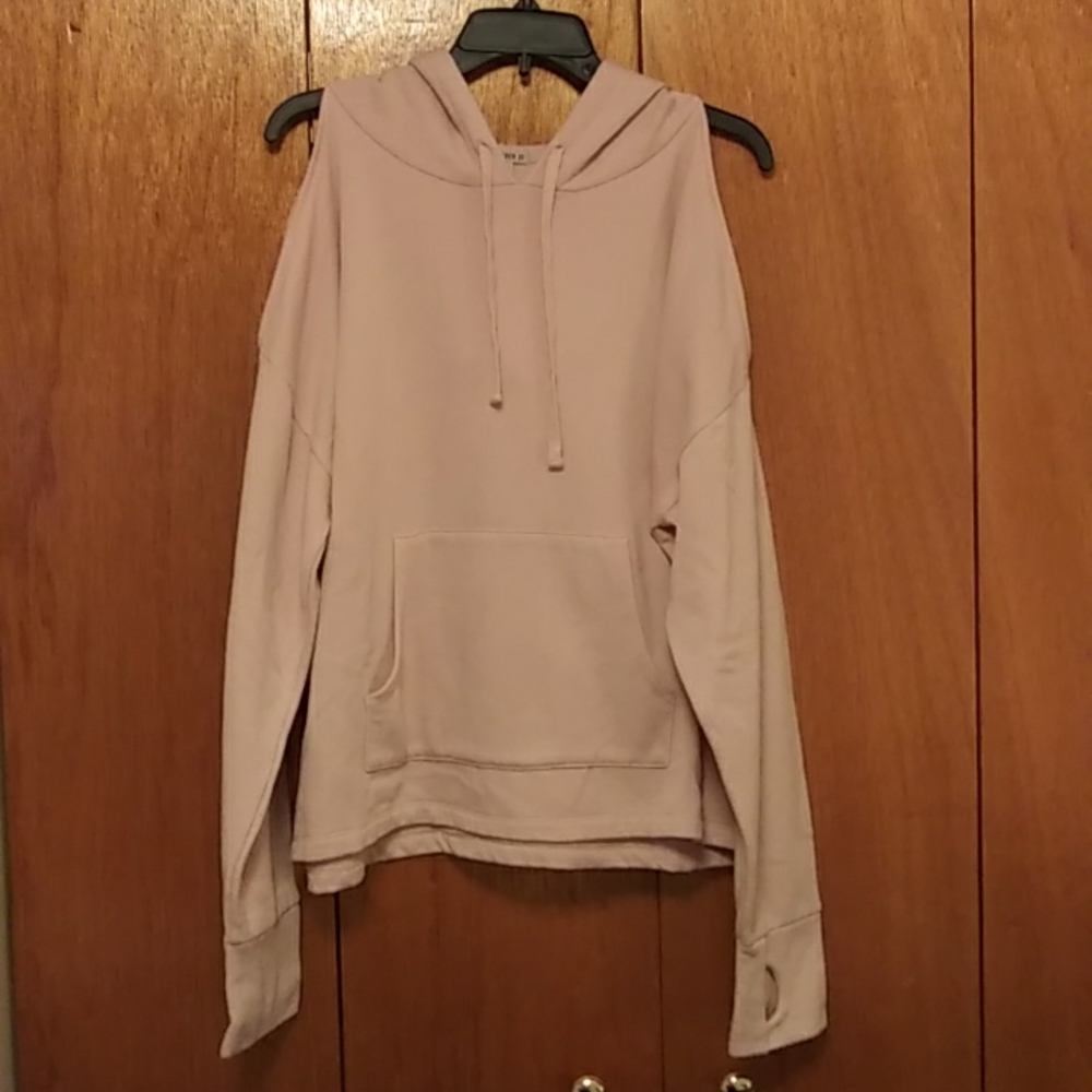 Forever 21 Cold Shoulder Hoodie with thumb holes. Size L. Color Pink.